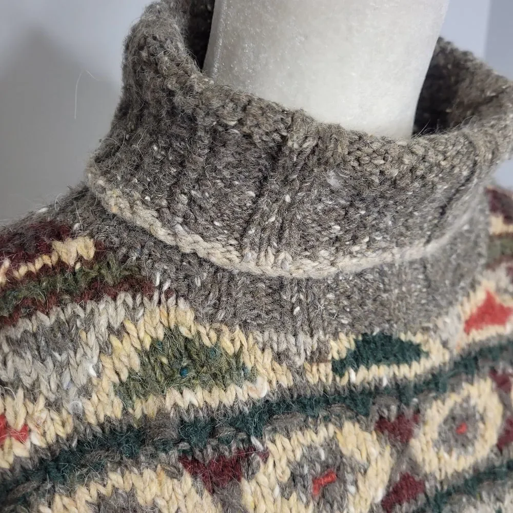 VINTAGE 90s Express fair isle wool angora mohair turtleneck oversized sweater M - Picture 6 of 10